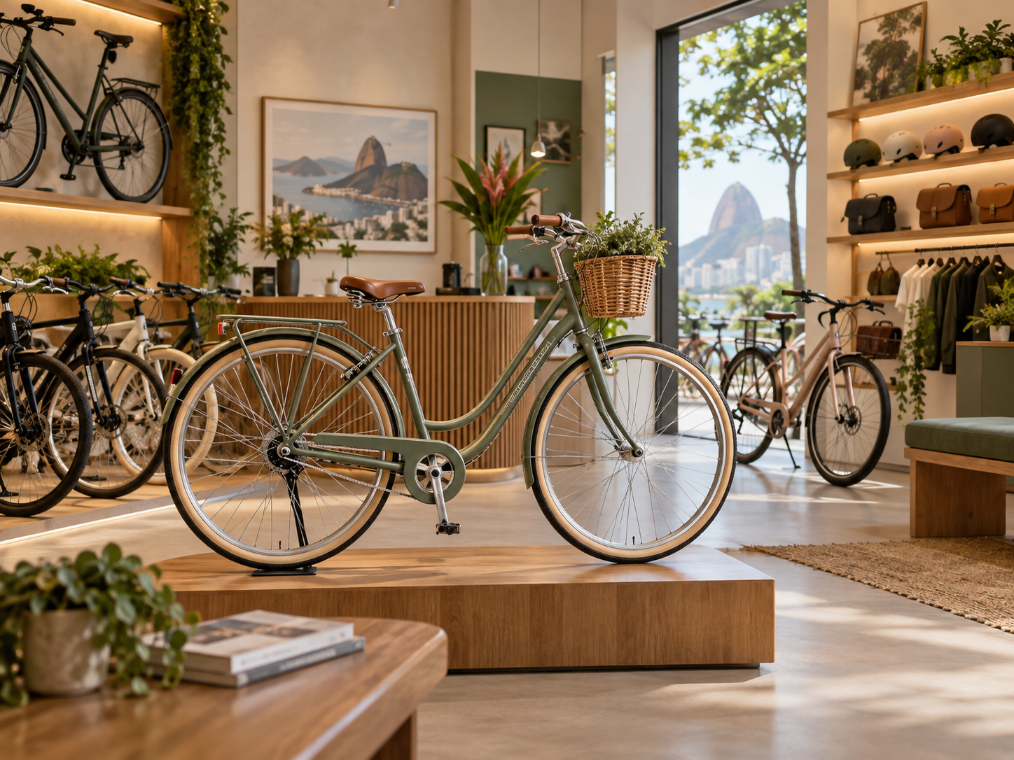Interior sofisticado de uma loja de bicicletas